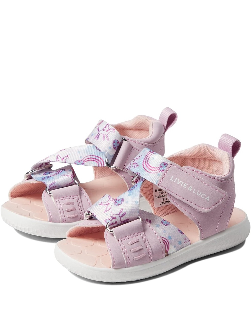 Livie & Luca Lilac Hook-and-Loop Toddler Sandals with Pastel Print